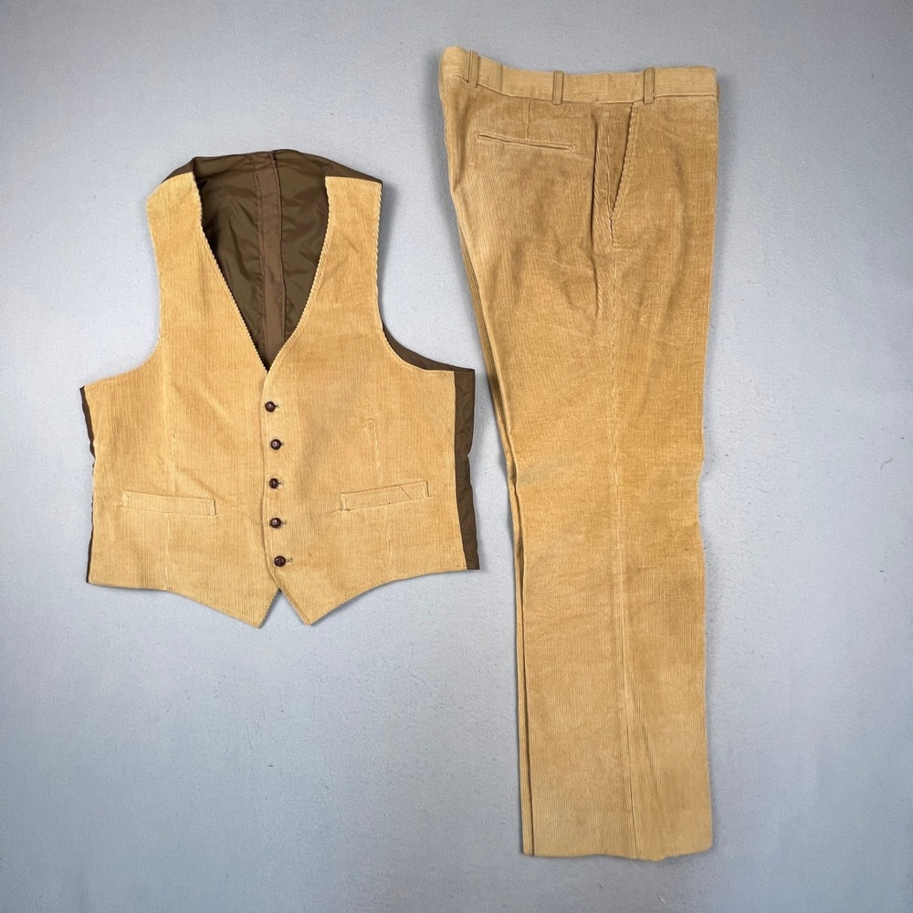 Vintage Corduroy Vest Pants Set Mens 44 Vest 2 Piece 36W Pants Academic Heritage